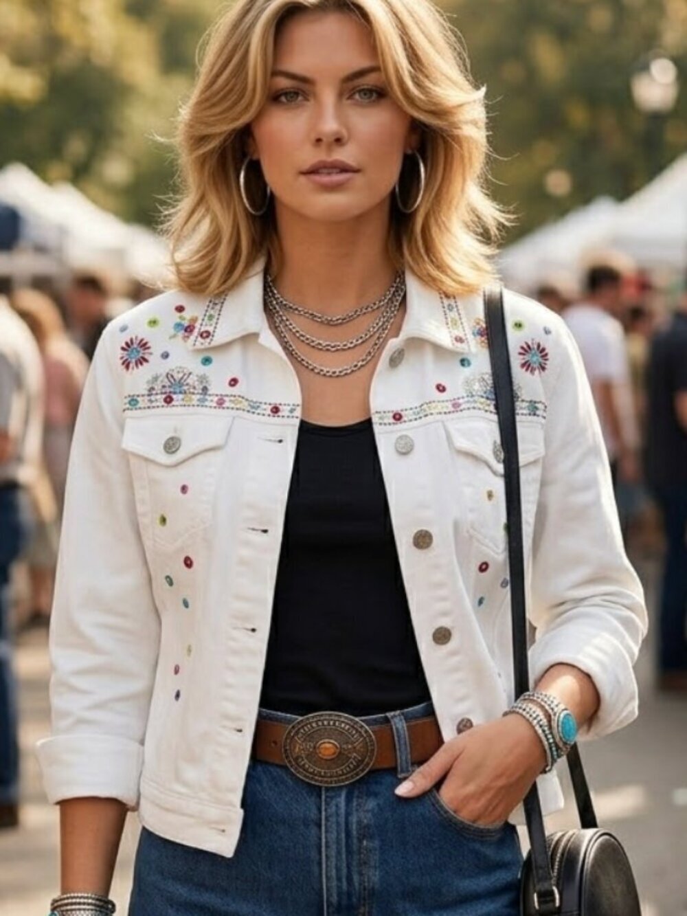 Vintage 90s White Denim Embroidered Jacket – Fairycore & Western | Size L